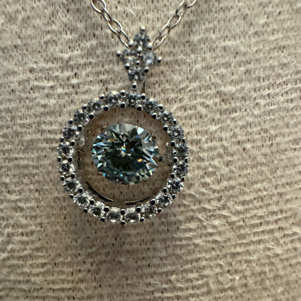 1 carat pale blue Moissanite necklace